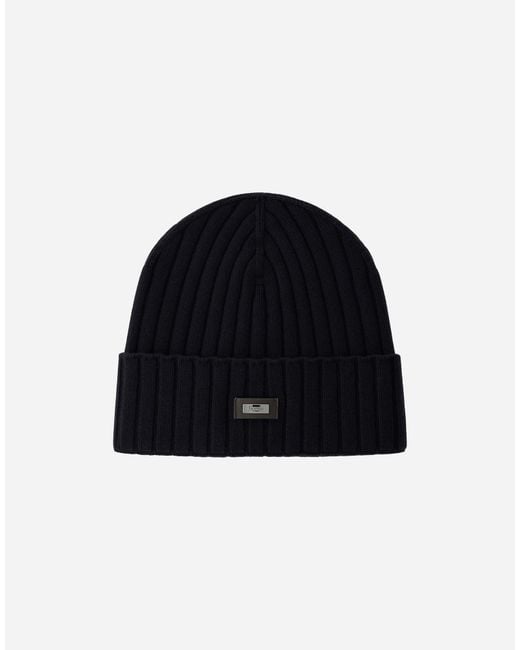 Herno Blue English Rib Cashmere Beanie for men