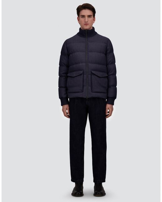 Herno Blue Wool Tweed Bomber Jacket for men