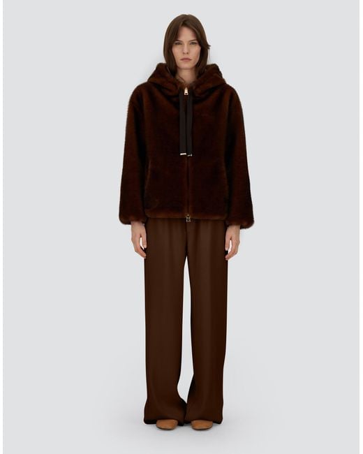 Herno Brown Bomber Jacket In Melange Alternative Mink Fur
