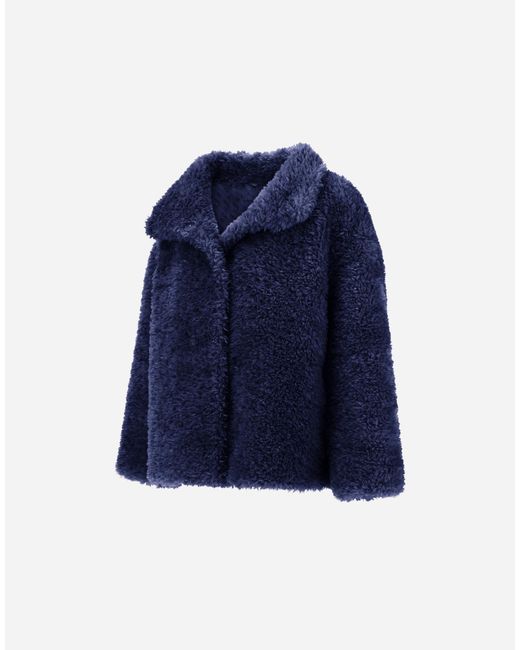 Herno Blue Curly-Effect Fur-Touch Short Jacket