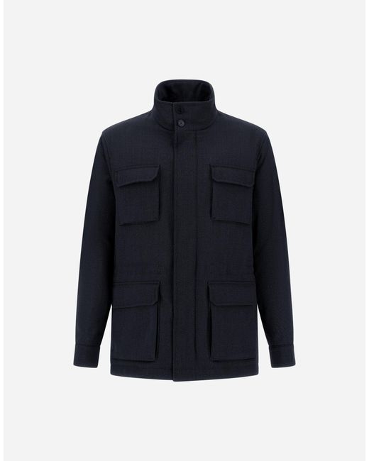 Herno Blue Vintage-Effect Wool-Blend Field Jacket for men