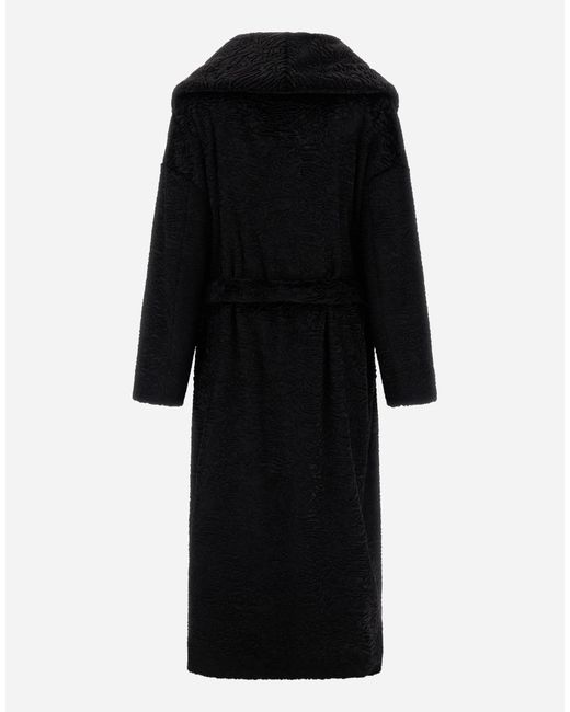 Herno Black Astrakhan-Effect Fur-Touch Coat