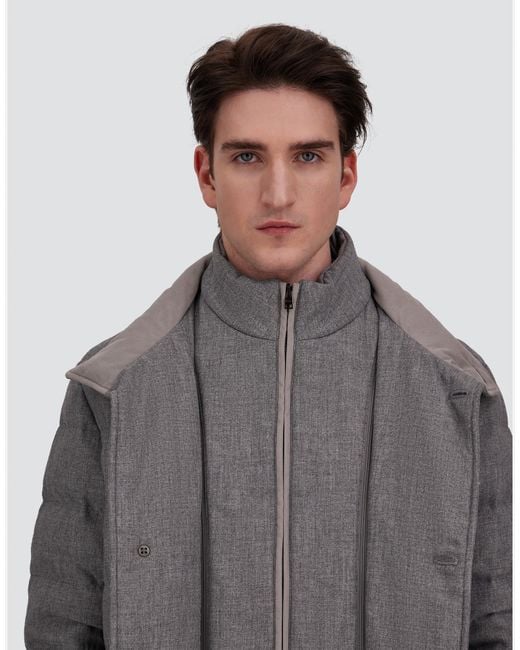 Herno Gray Wool-Blend, Viscose And Suede-Effect Carcoat for men