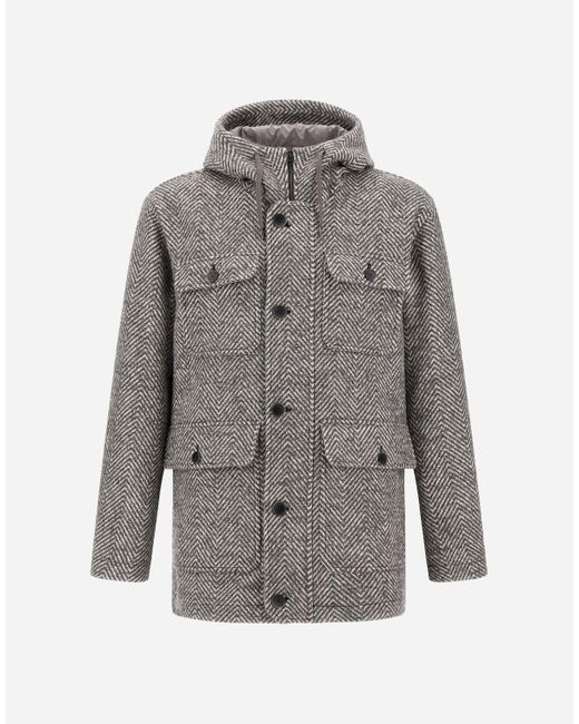 Herno Gray Herringbone R-Wool Long Parka for men