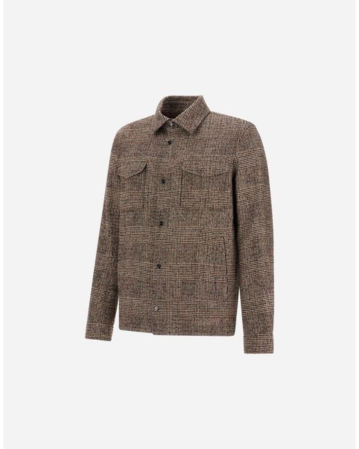 Herno Brown Alpaca And Wool Shacket With Check Pattern for men