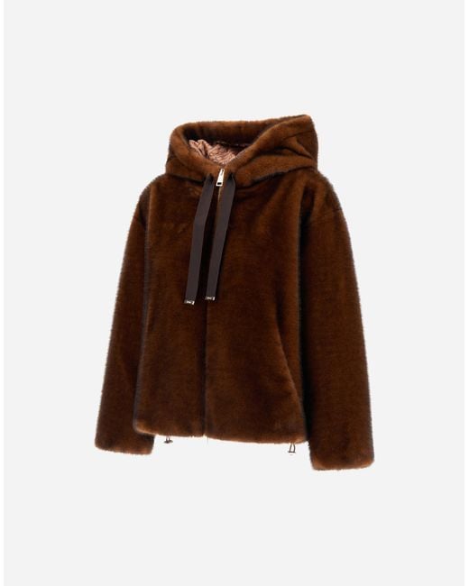 Herno Brown Bomber Jacket In Melange Alternative Mink Fur