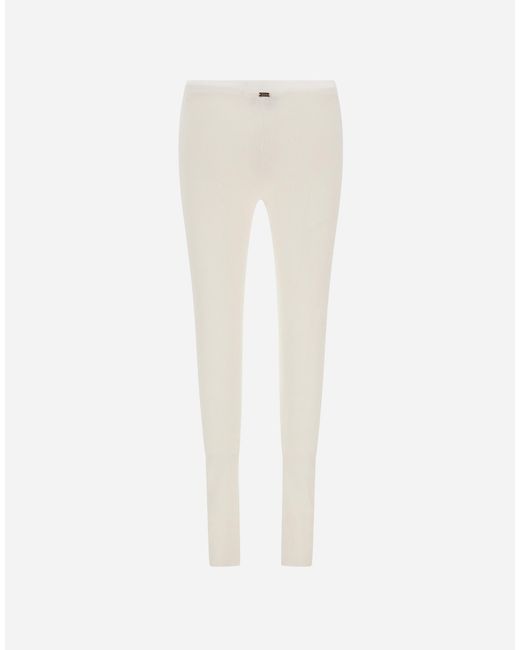 Herno White Ribbed Wool Leggings