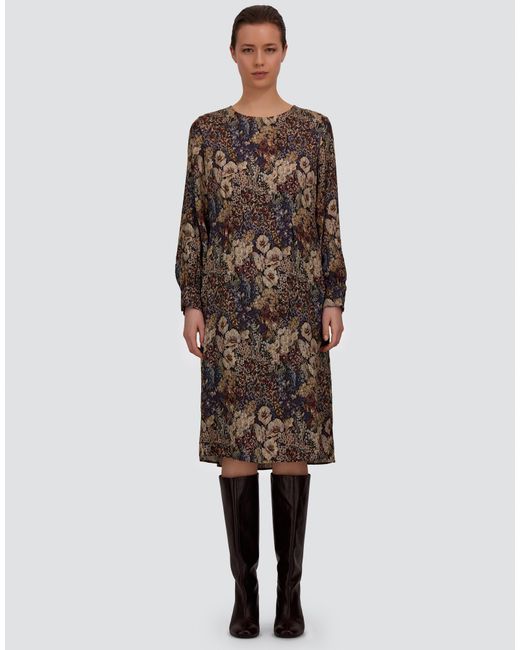 Herno Blue Satin Dress With Floral Print