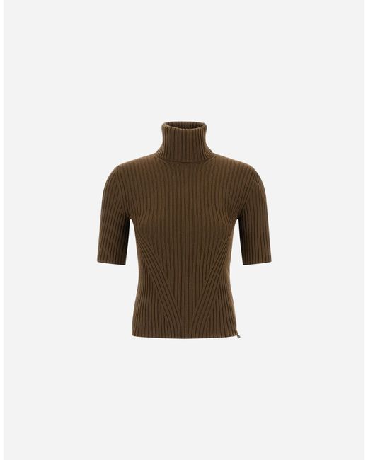 Herno Brown Ribbed Wool Turtleneck