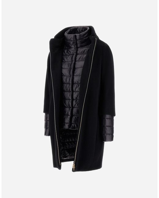 Herno Black Coat In New Cashmere And Nylon Ultralight