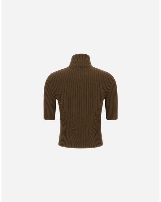 Herno Brown Ribbed Wool Turtleneck