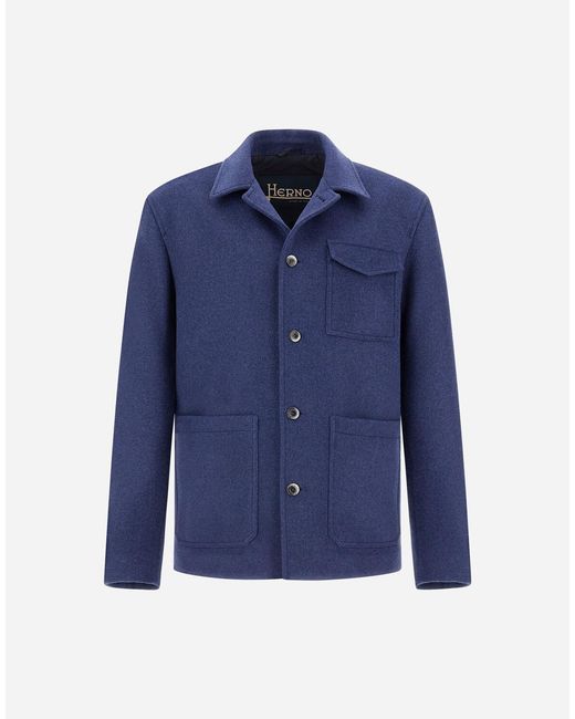 Herno Blue Soft Recycled Wool Field Jacket for men
