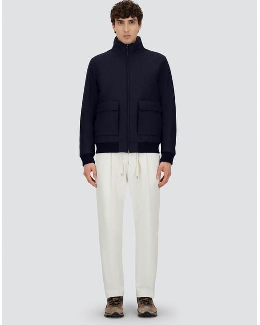 BOMBER IN WOOLEN MELANGE TWILL E LIGHT FAUX FUR di Herno in Blue da Uomo