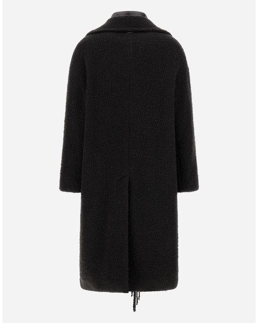 Herno Black Teddy Coat With Fringing And Nylon Ultralight