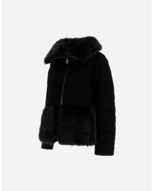 Herno Black Astrakhan-Effect Fur-Touch Jacket