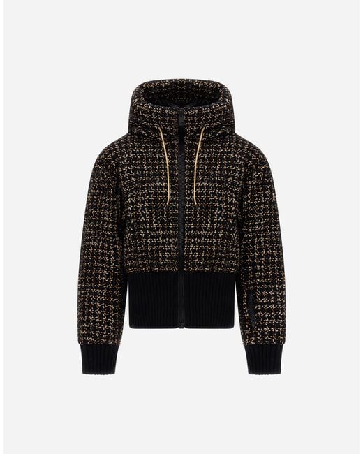 Herno Black Wool Tweed Bomber Jacket