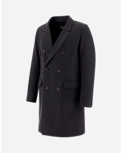 Herno Black Wool Tweed Coat for men