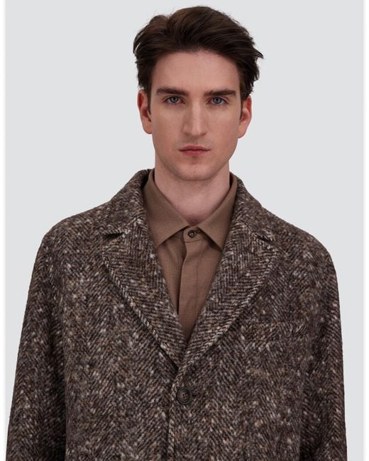 Herno Brown Alpaca, Wool Herringbone And Suede Effect Coat for men