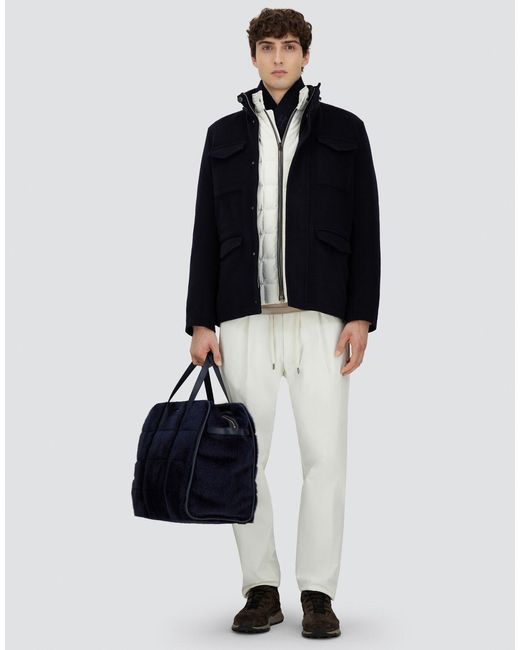 Herno Blue Wool Cashmere And Ecoage Field Jacket for men