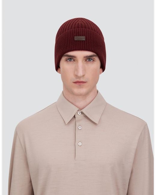 Herno Red Ribbed Wool Beanie for men