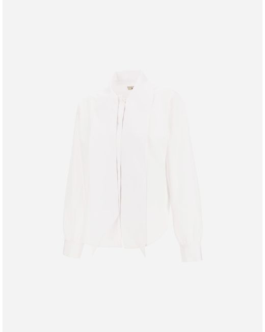 Herno White Cotton Poplin Shirt With Bow