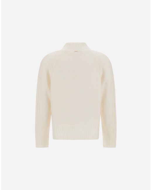 Herno White Ribbed & Braided Merino Wool Jumper
