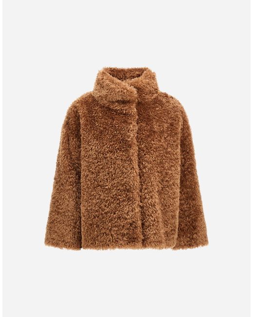 Herno Brown Curly-Effect Fur-Touch Short Jacket