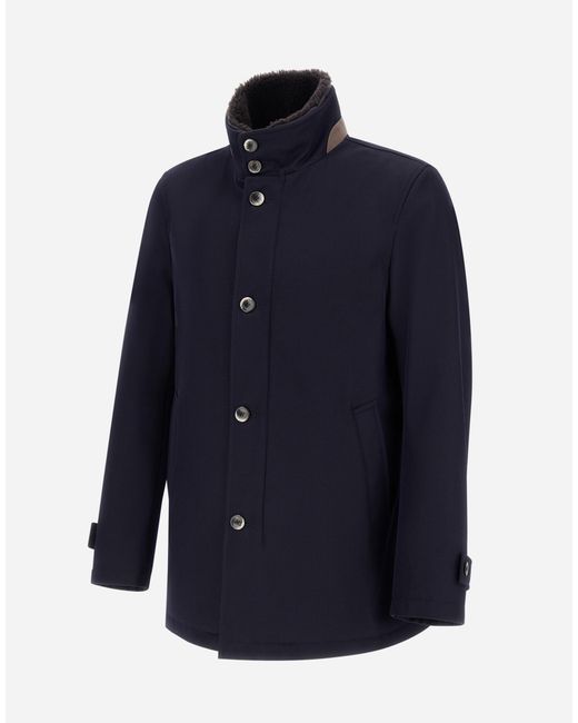 Herno Blue Abrigo Tres Cuartos De Diagonal Wool for men