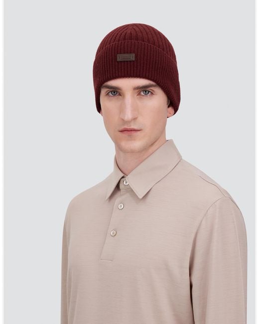 Herno Red Ribbed Wool Beanie for men