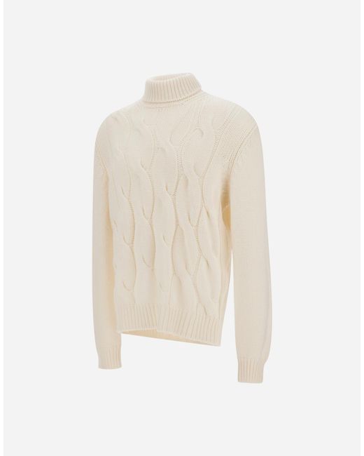 Herno White Cable-Knit Wool Roll-Neck Jumper for men