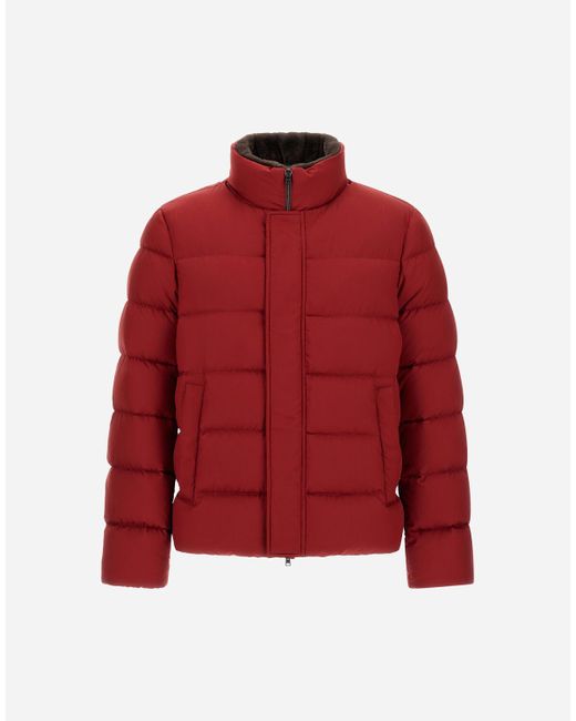 Herno Red Bomber Jacket In Arendelle And Faux Fur for men