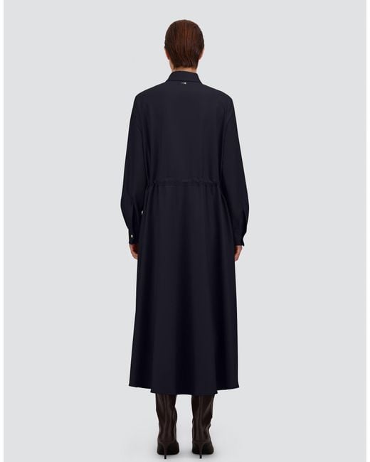 Herno Blue Wool Gabardine Chemisier Dress