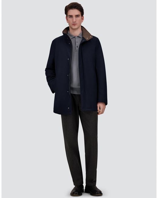 Herno Blue Mélange Twill And Suede Effect Coat for men