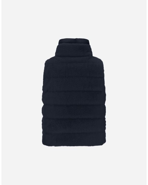 Herno Blue Vest In Lady Alternative Fur And Nylon Ultralight