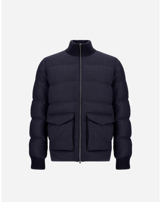 Herno Blue Wool Tweed Bomber Jacket for men