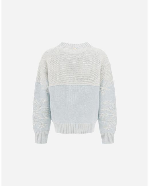 Herno White Wool Jumper With Vanisé Inlay