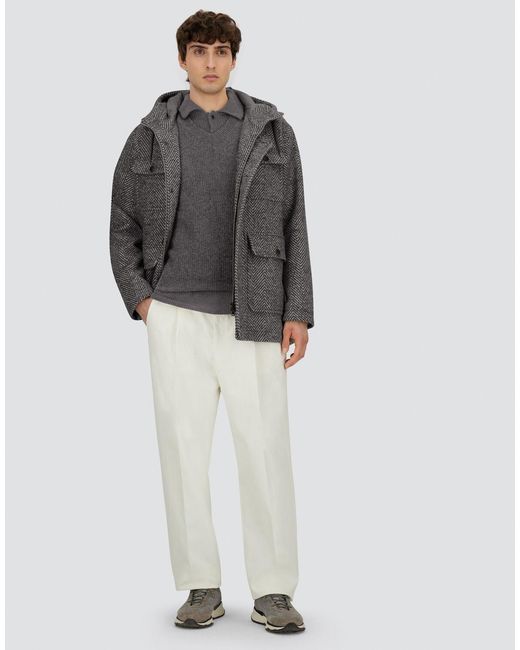 Herno Gray Herringbone R-Wool Long Parka for men