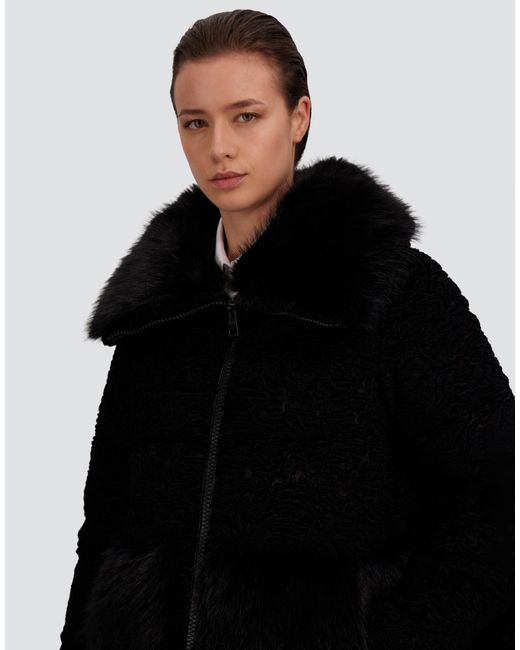 Herno Black Astrakhan-Effect Fur-Touch Jacket