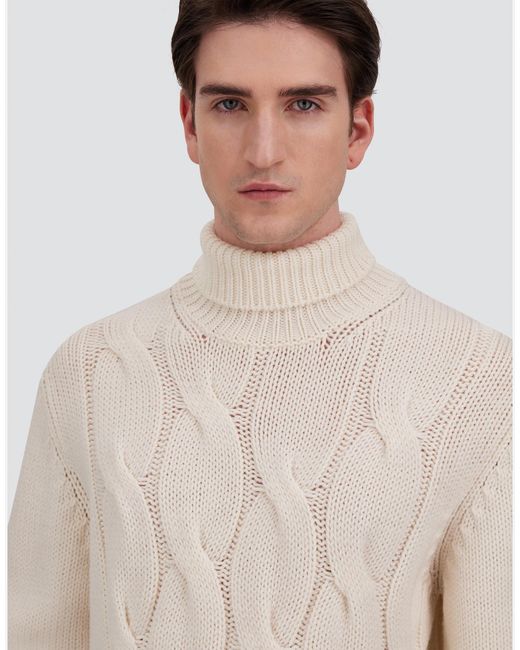 Herno White Cable-Knit Wool Roll-Neck Jumper for men