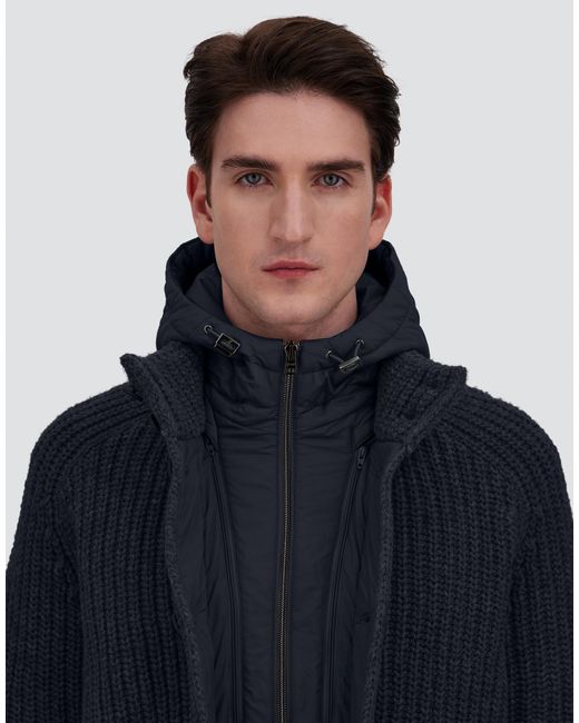 Herno Blue Wool Jacket With Raised Texture And Cable-Knit Detailing for men