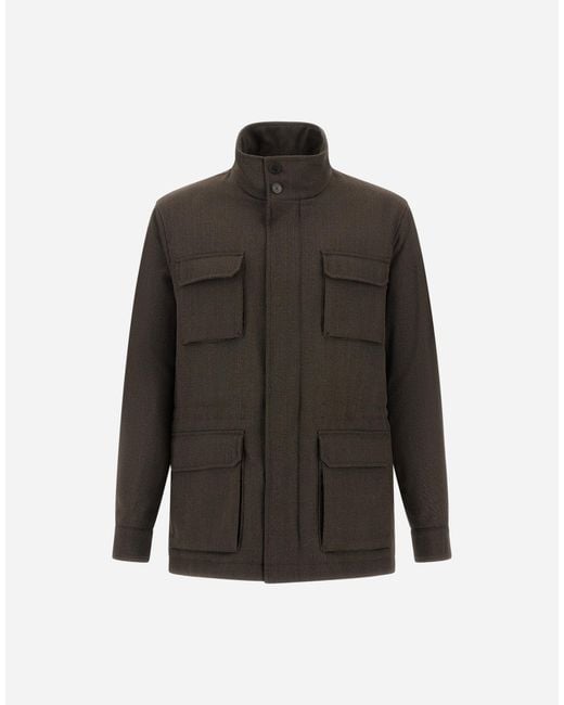 Herno Black Vintage-Effect Wool-Blend Field Jacket for men
