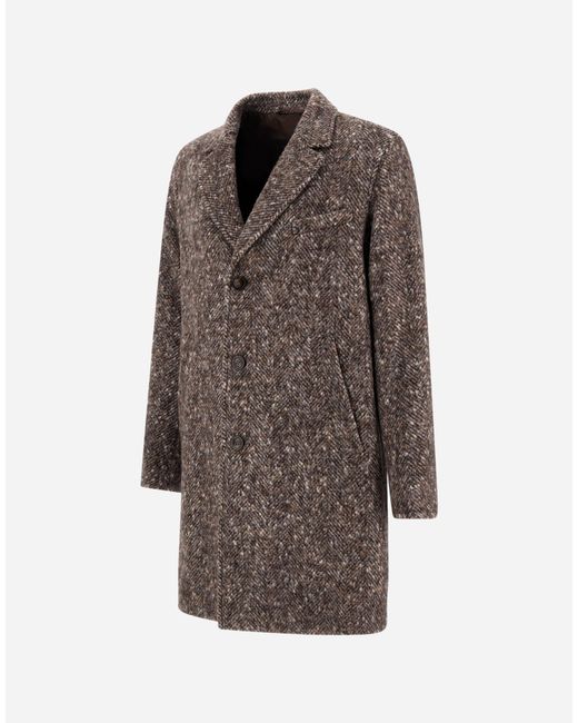 Herno Brown Alpaca, Wool Herringbone And Suede Effect Coat for men