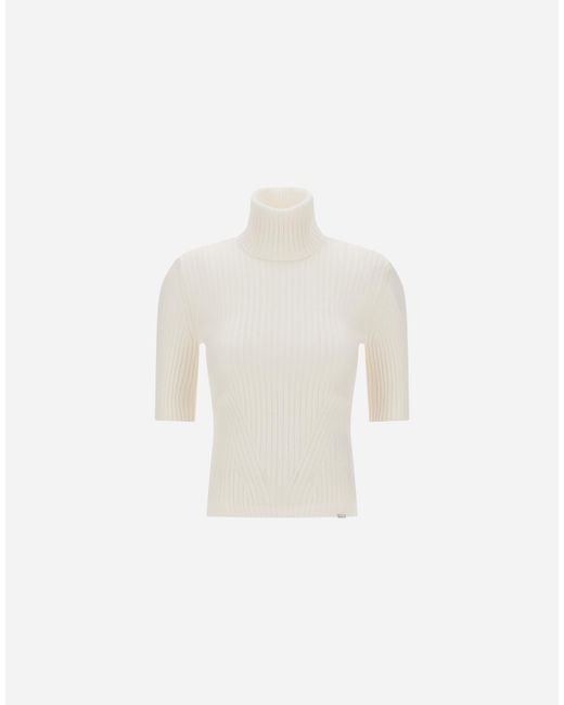 Herno White Ribbed Wool Turtleneck