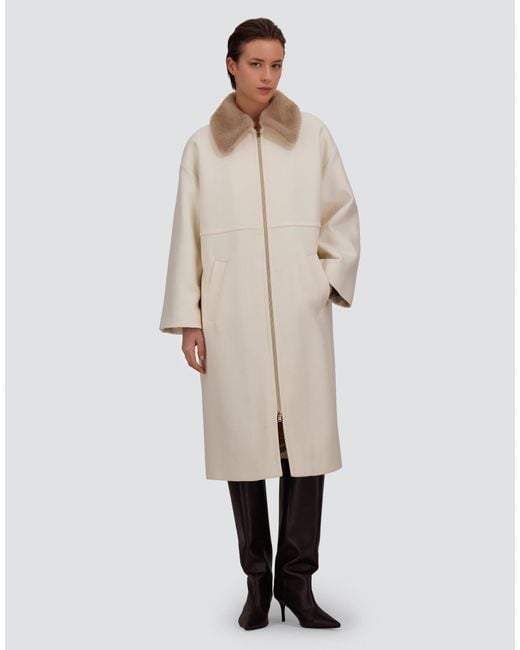 Herno White Ecowool Coat With Mink-Effect Fur Detail