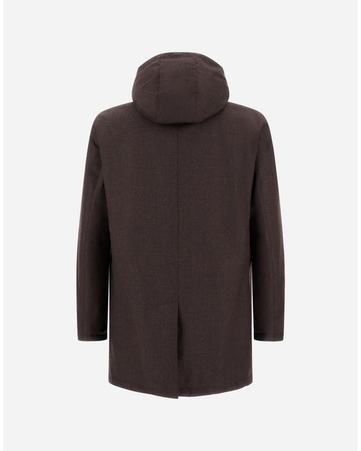 Herno Brown Flannel Coat With Waterproof Membrane for men