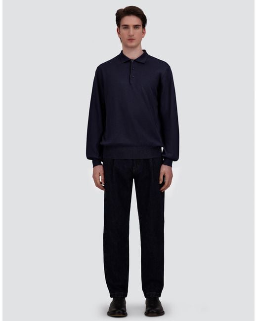 Herno Blue Merino Wool Polo Shirt for men