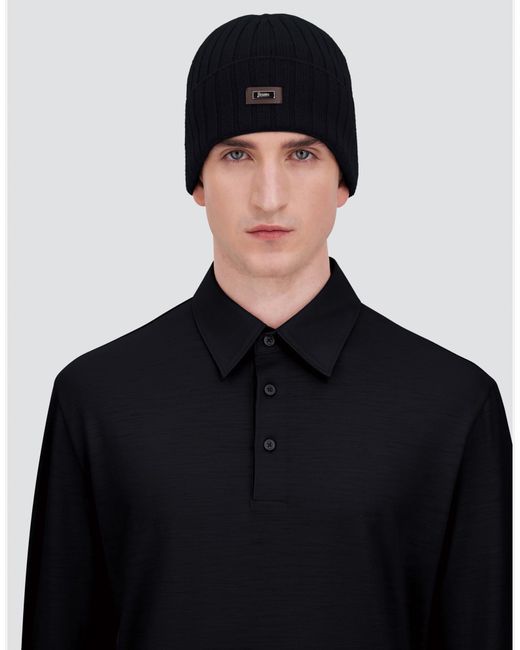 Herno Blue English Rib Cashmere Beanie for men