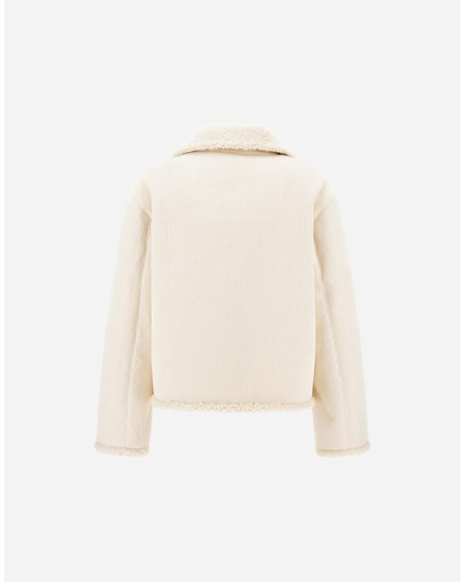 Herno Natural Corduroy Biker Jacket With Shearling-Effect Interior