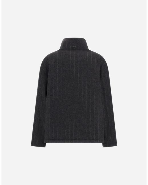 Herno Blue Stretch Wool Jacket With Pinstripe Pattern