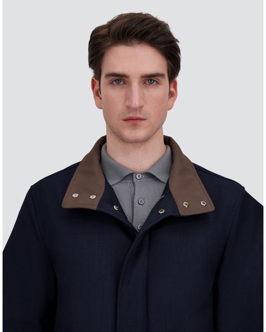 Herno Blue Mélange Twill And Suede Effect Coat for men